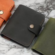 Handmade Minimal Leather Wallet with Snap Closure – Personalized & Elegant Design