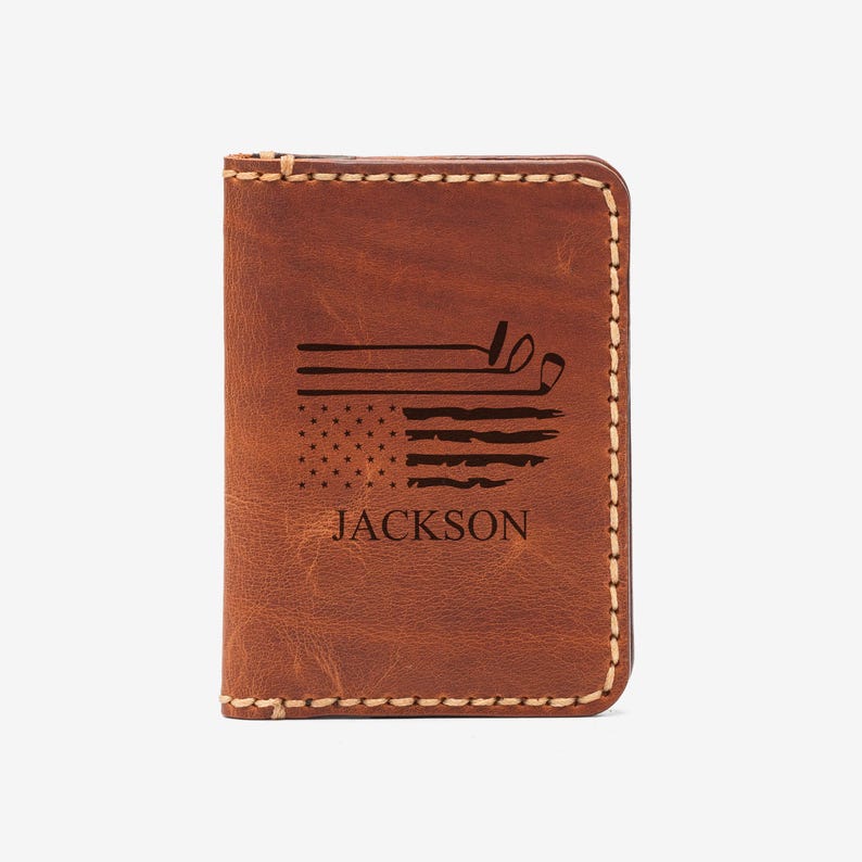 Personalized Leather Card Holder, Custom Dad Wallet, Calfskin Card Case