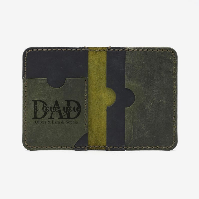 Personalized Leather Card Holder, Custom Dad Wallet, Calfskin Card Case