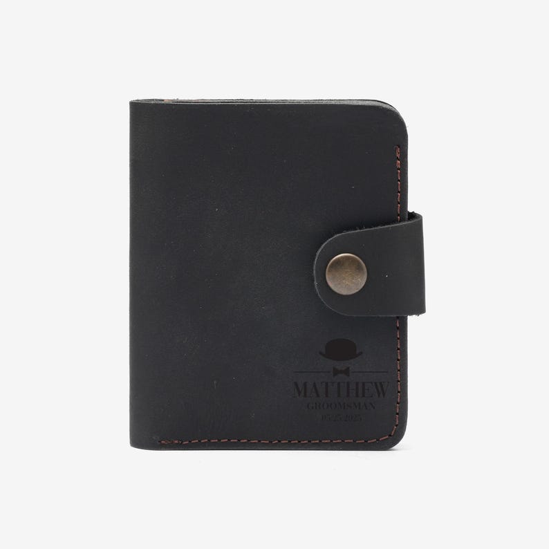 Personalized Leather Card Holder, Snap Closure Wallet, Father's Day Gift