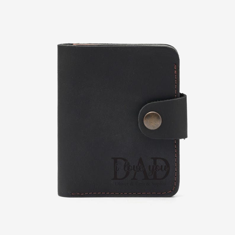Personalized Leather Card Holder, Snap Closure Wallet, Father's Day Gift