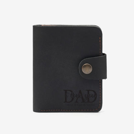 Personalized Leather Card Holder, Snap Closure Wallet, Father's Day Gift