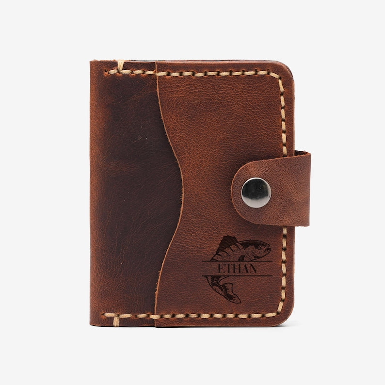 Personalized Calfskin Leather Card Holder, Slim Snap Wallet
