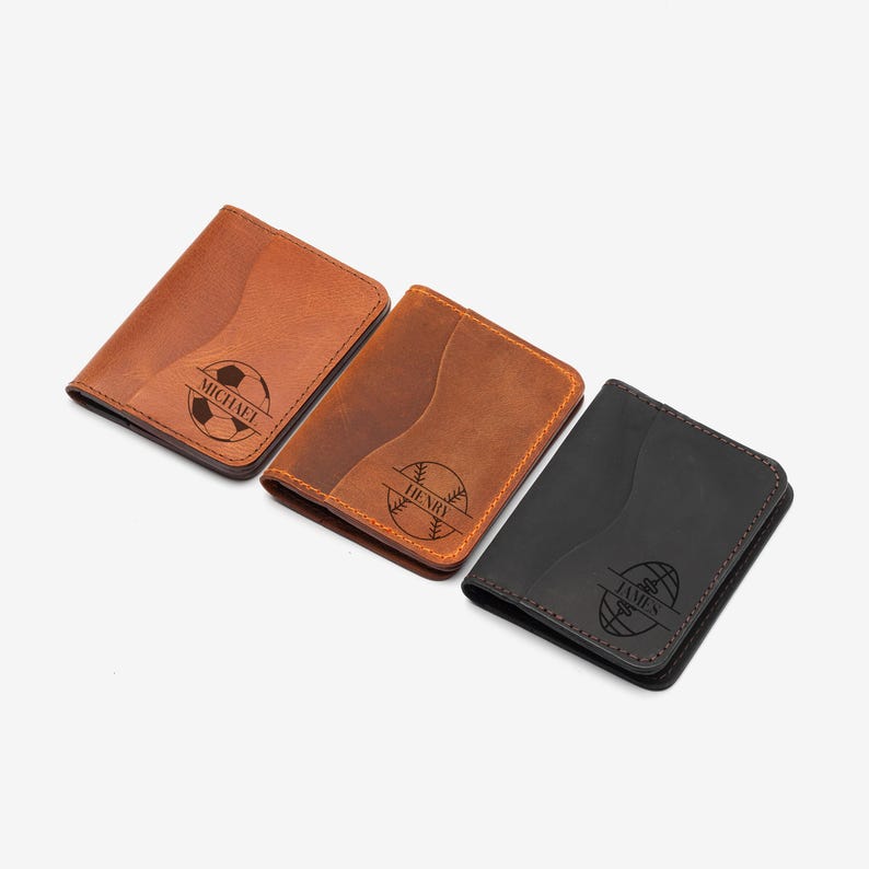 Personalized Leather Card Holder, Custom Minimalist Calfskin Wallet