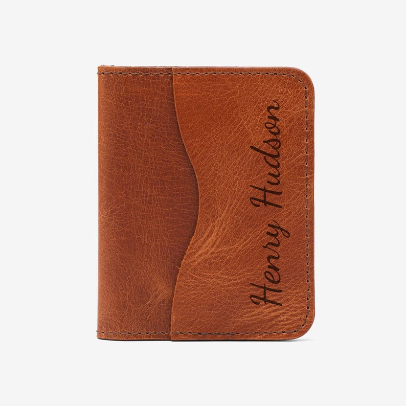 Personalized Leather Card Holder, Custom Minimalist Calfskin Wallet