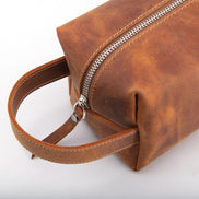 Personalized Calfskin Leather Toiletry Bag: Engraved Travel Dopp Kit