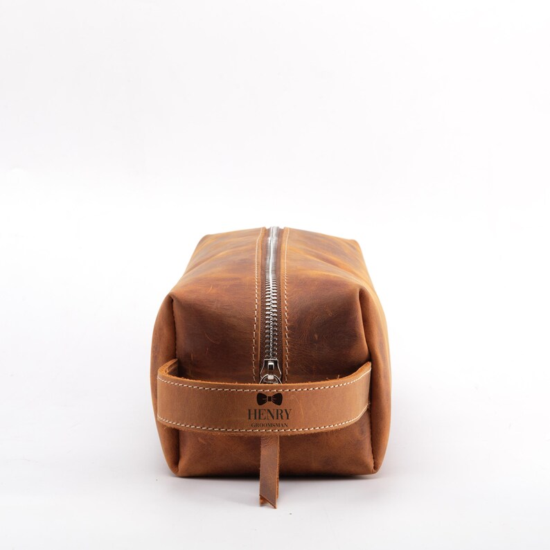 Personalized Calfskin Leather Toiletry Bag: Engraved Travel Dopp Kit