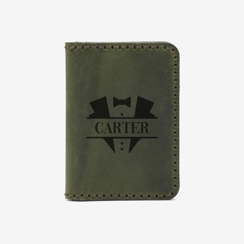 Personalized Leather Card Holder, Custom Dad Wallet, Calfskin Card Case