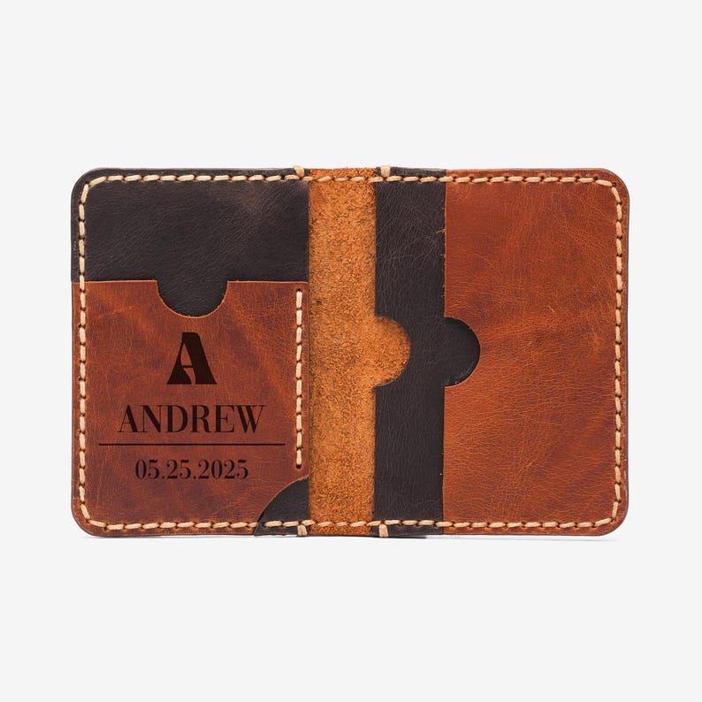 Personalized Leather Card Holder, Custom Dad Wallet, Calfskin Card Case