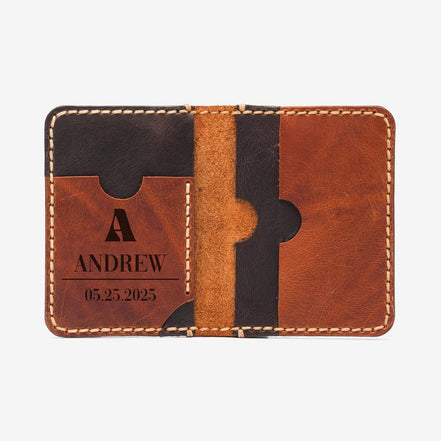Personalized Leather Card Holder, Custom Dad Wallet, Calfskin Card Case