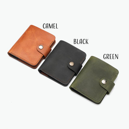 Personalized Leather Card Holder, Snap Closure Wallet, Father's Day Gift