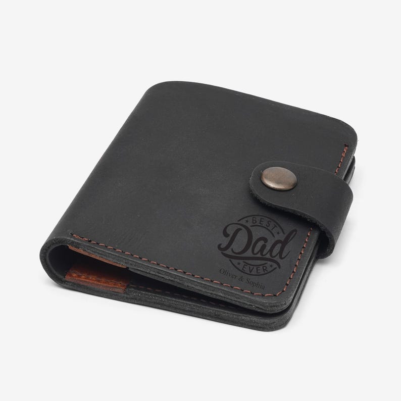 Personalized Leather Card Holder, Snap Closure Wallet, Father's Day Gift