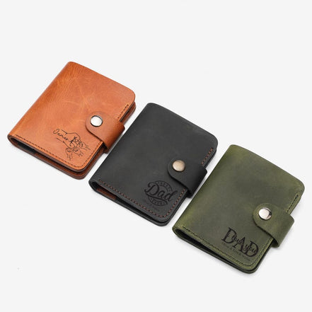 Personalized Leather Card Holder, Snap Closure Wallet, Father's Day Gift
