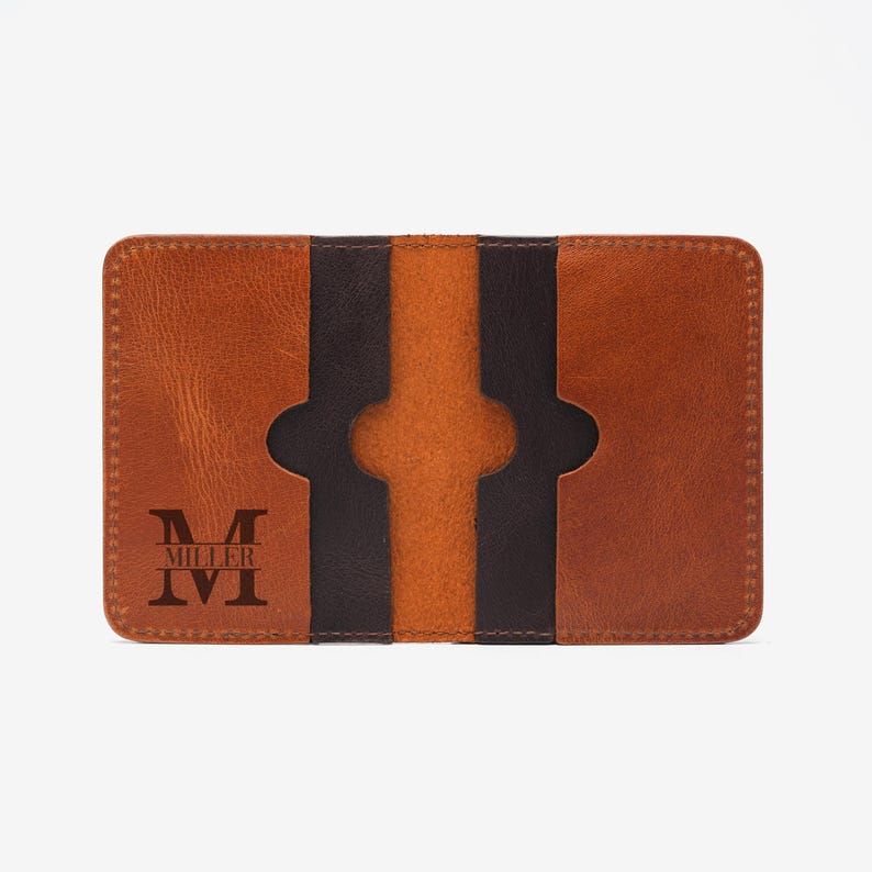 Personalized Leather Card Holder, Custom Minimalist Calfskin Wallet