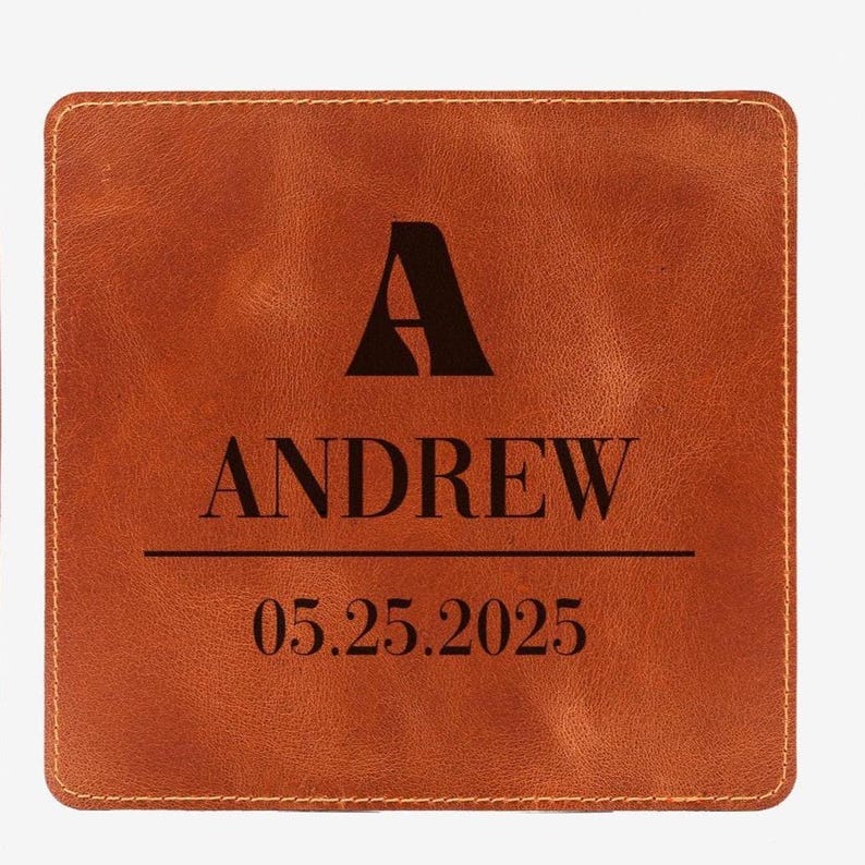 Personalized Calfskin Leather Mousepad, Custom Engraved Desk Pad