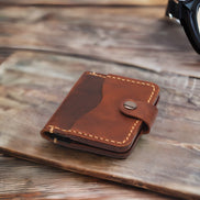 Handmade Genuine Leather Wallet with 4 Horizontal Card Slots – Hand-Stitched & Customizable