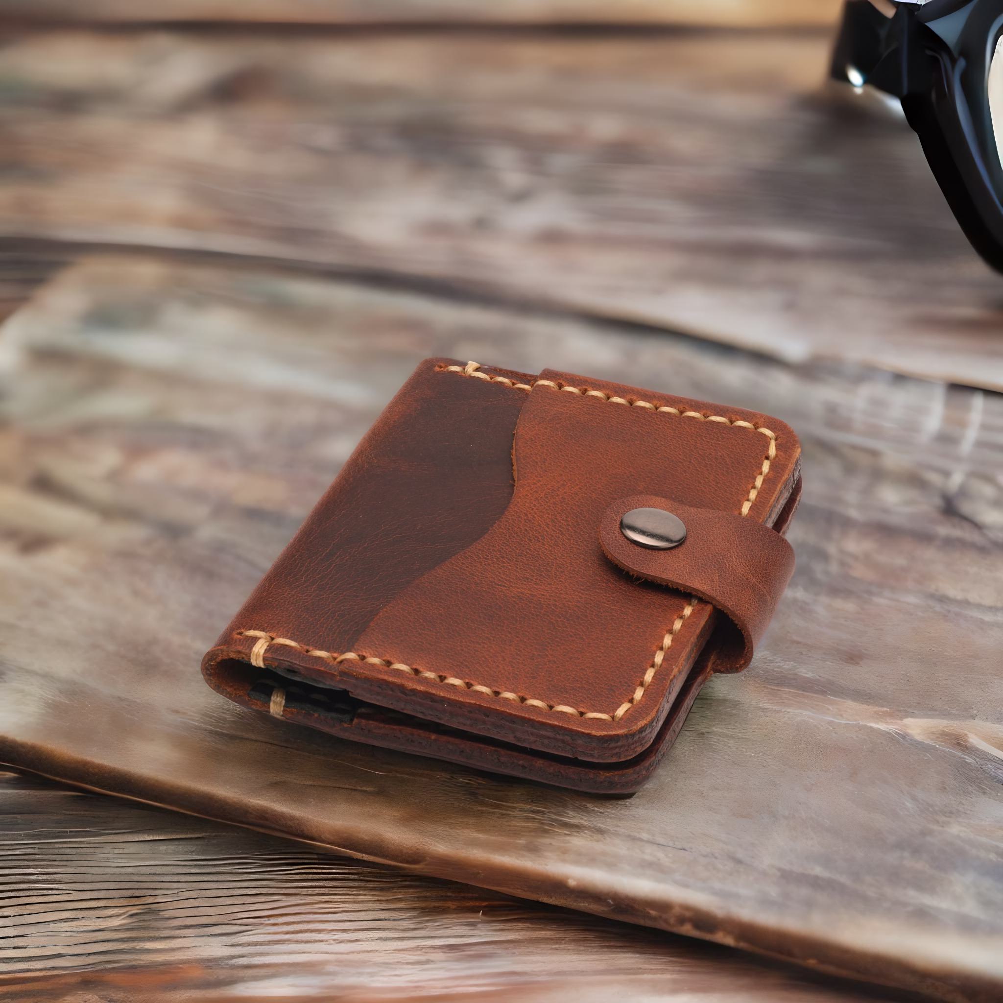 Handmade Genuine Leather Wallet with 4 Horizontal Card Slots – Hand-Stitched & Customizable